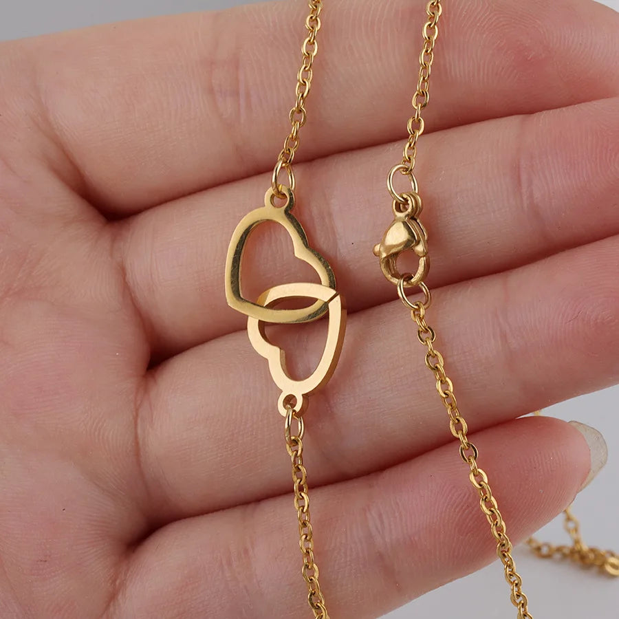 Double Love Heart Necklace Surprise Rose