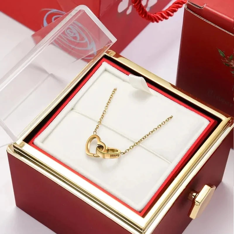 Double Love Heart Necklace Surprise Rose