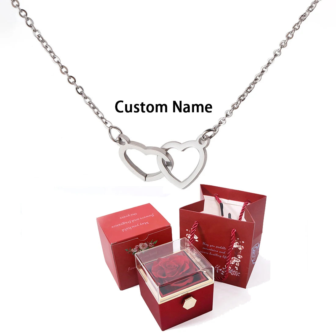 Double Love Heart Necklace Surprise Rose