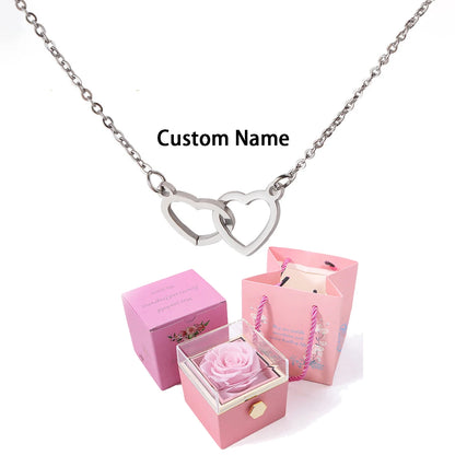Double Love Heart  Necklace Surprise Rose