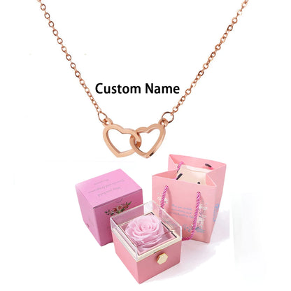 Double Love Heart  Necklace Surprise Rose