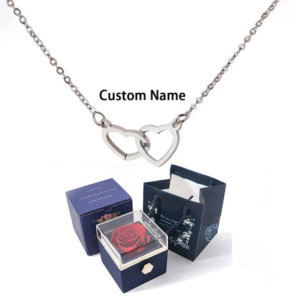 Double Love Heart  Necklace Surprise Rose