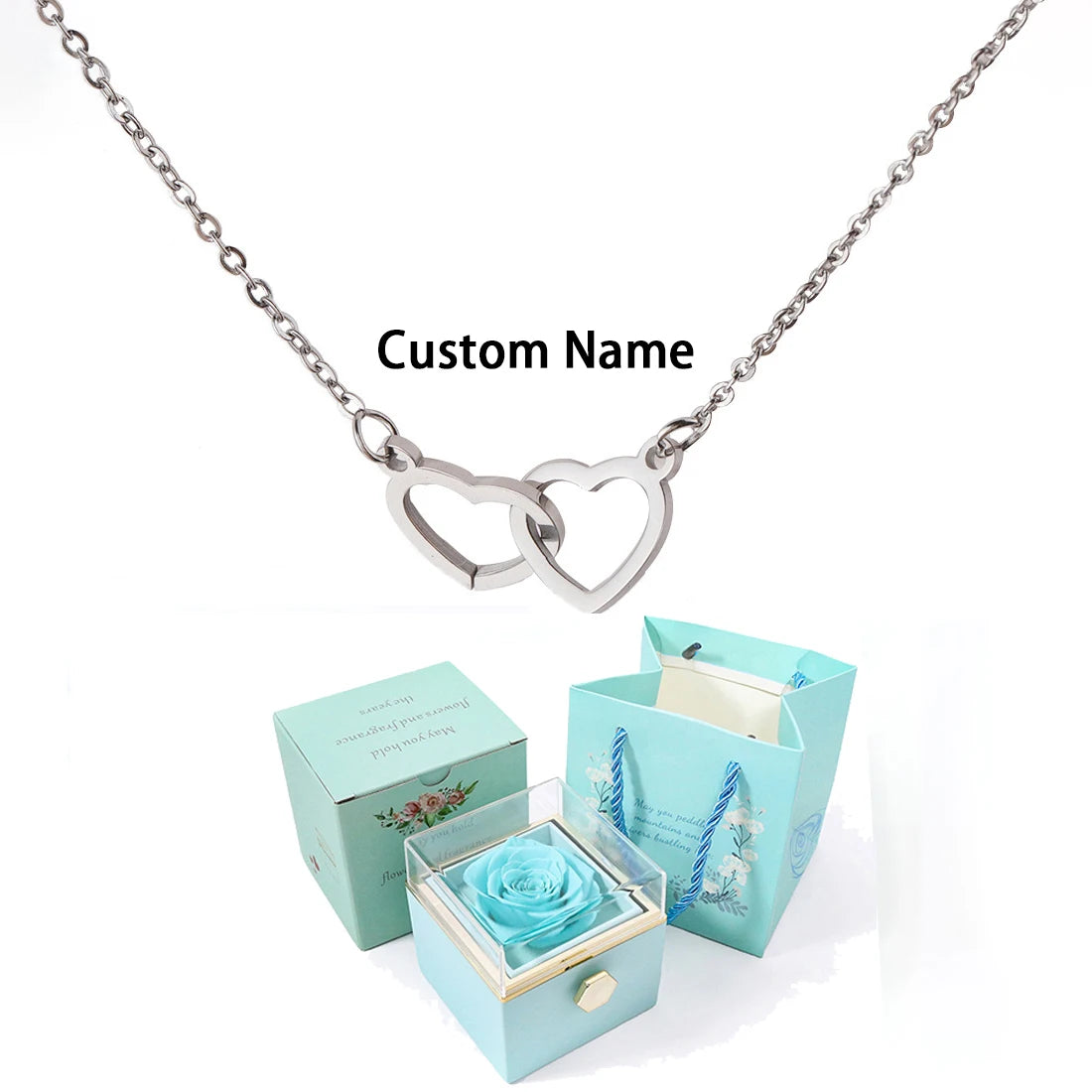 Double Love Heart  Necklace Surprise Rose