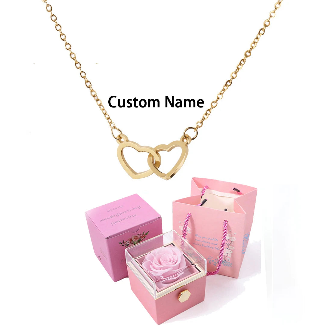 Double Love Heart  Necklace Surprise Rose