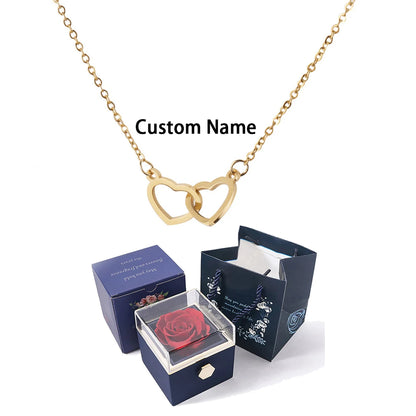 Double Love Heart  Necklace Surprise Rose