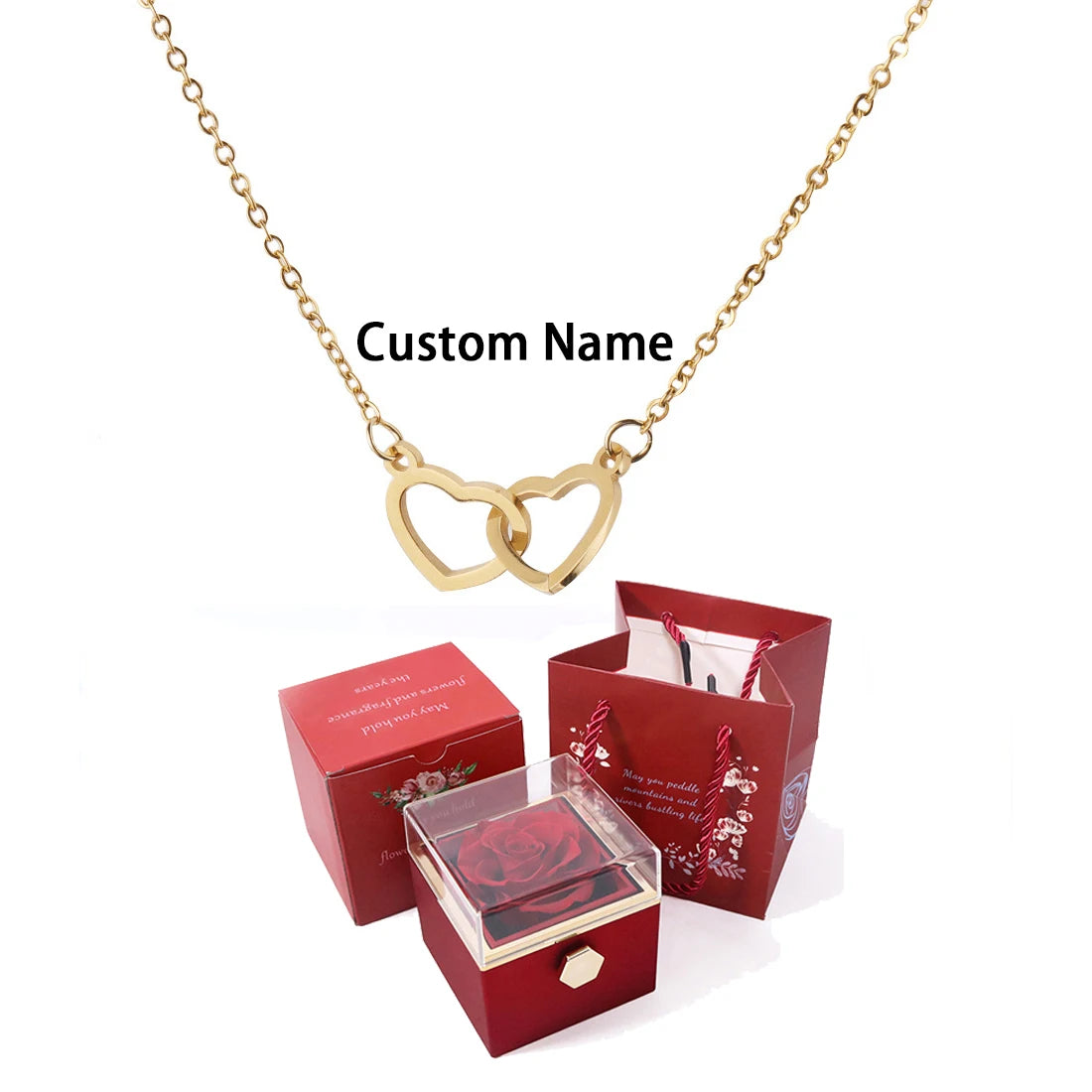Double Love Heart  Necklace Surprise Rose