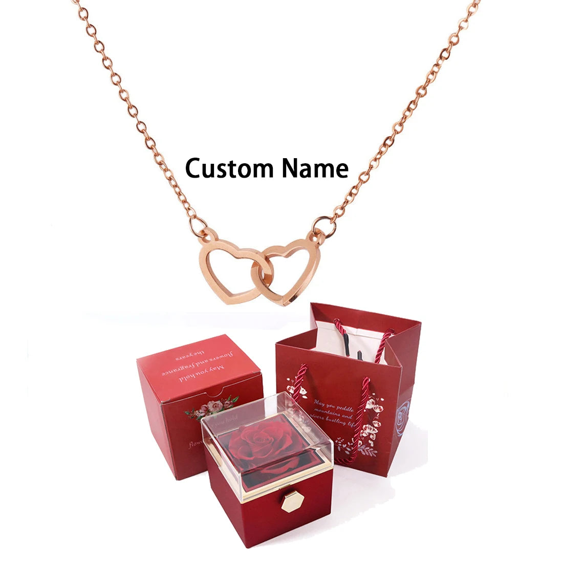 Double Love Heart  Necklace Surprise Rose