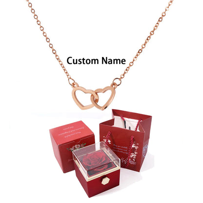 Double Love Heart  Necklace Surprise Rose