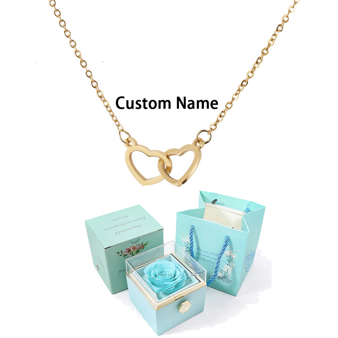 Double Love Heart  Necklace Surprise Rose