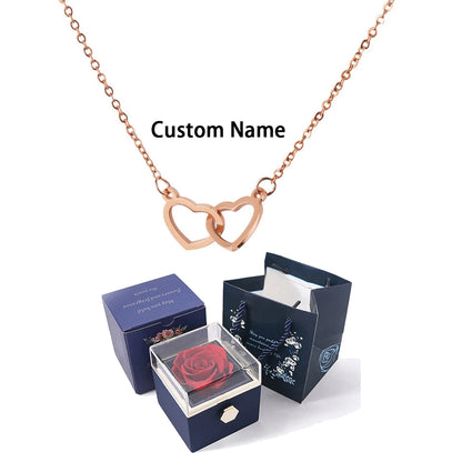 Double Love Heart  Necklace Surprise Rose